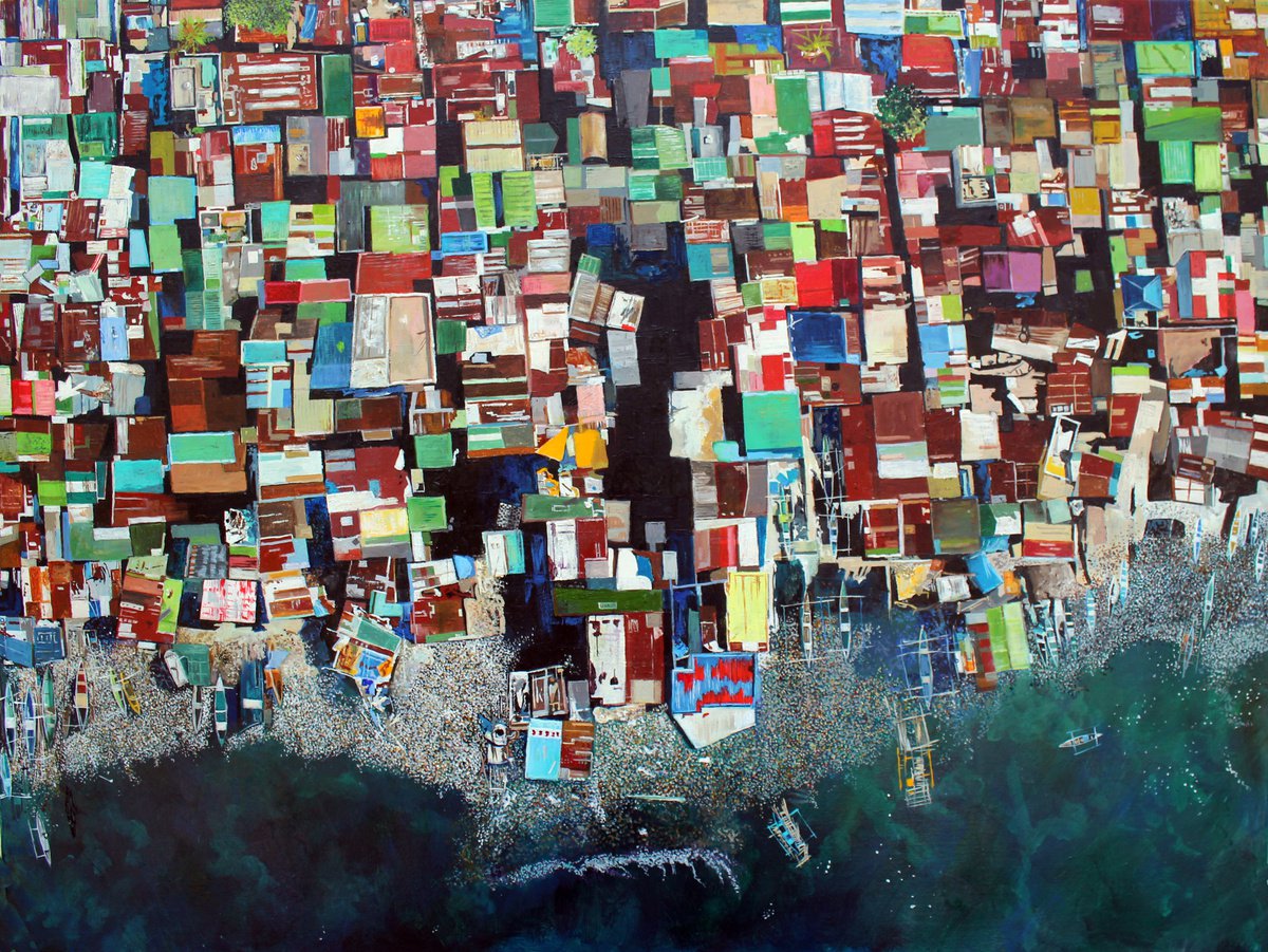 Photorealistic Landscape Oil Painting By Ken Vrana, 40 X 30", Overview Series, Manila, Original Artwork