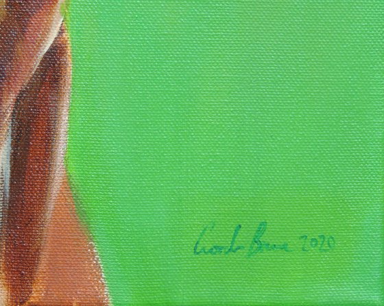 Cow close up painting green background