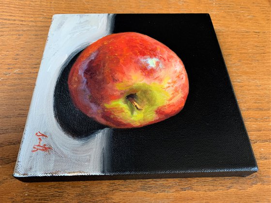 Apple oil painting still life on canvas, framed ready to hang.