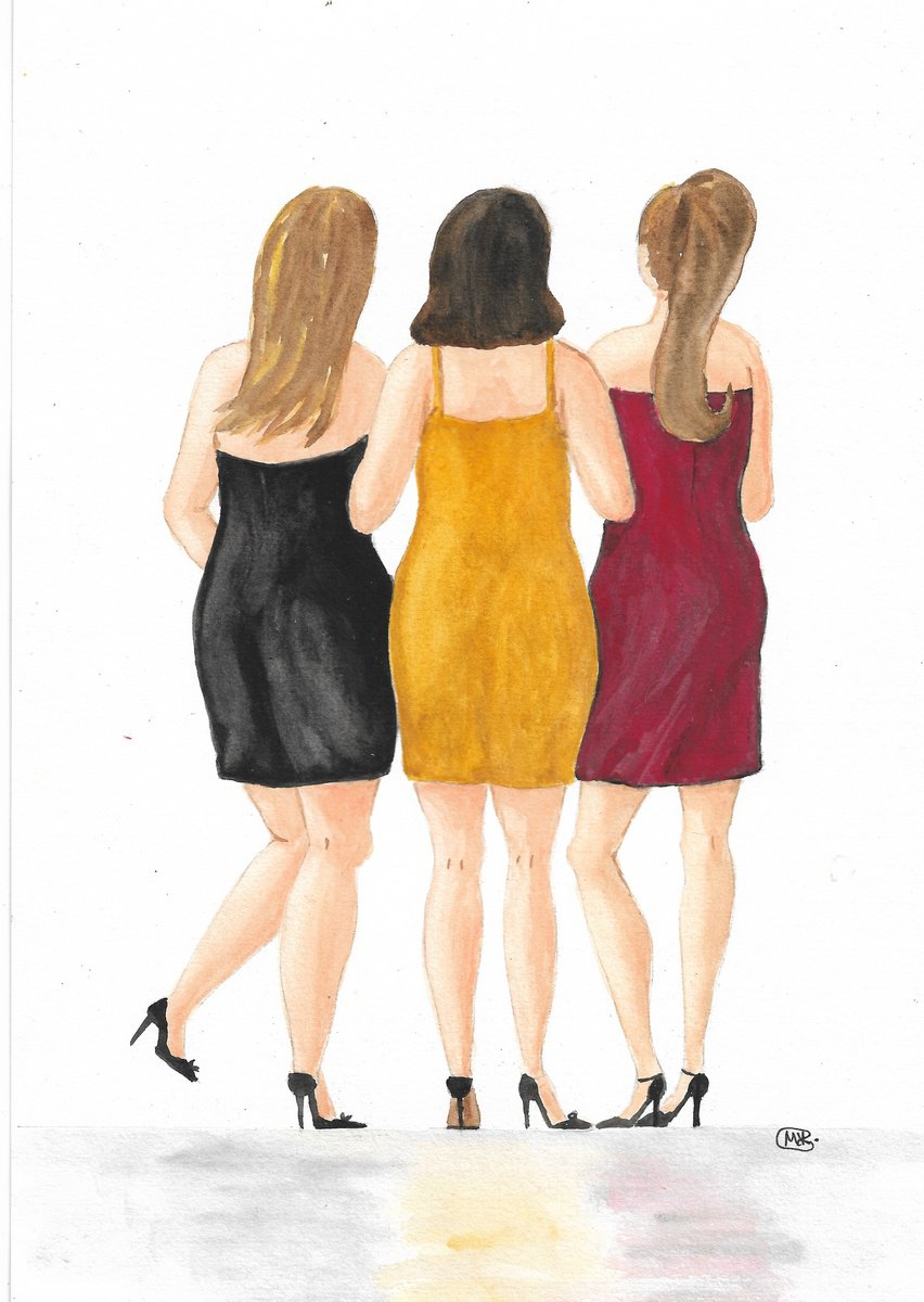 Impressionistic Portrait Drawing By Marjansart, 8 X 12", Best Sister Friends, Original Artwork