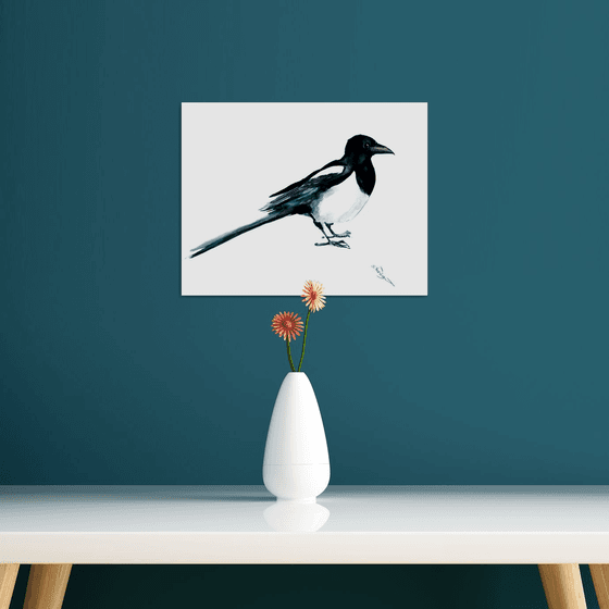 Magpie Bird Watercolor Painting