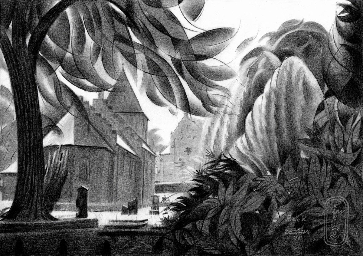 Geometric Landscape Pencil Drawing By Corne Akkers, 12 X 8, Beek - 23-06-24, Original Artwork