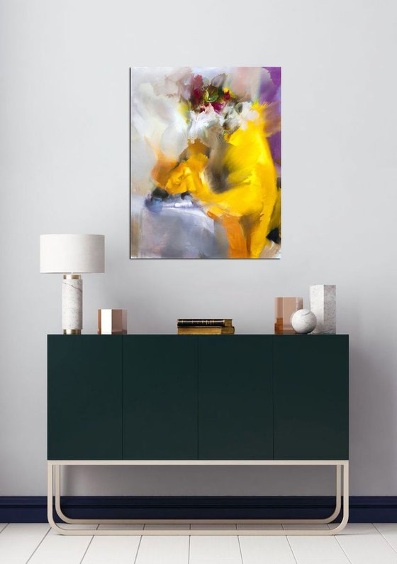 Abstract oil painting of contemporary still life - Bright Yellow