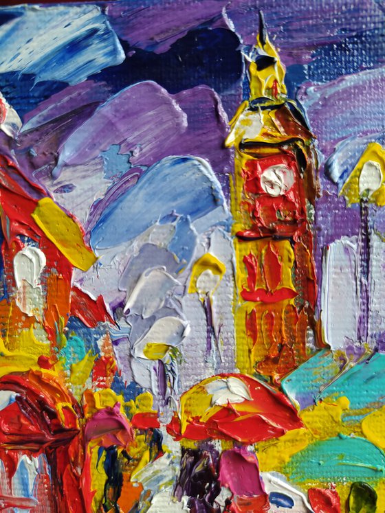 With love from London - small painting, cityscape, postcard, city, gift idea, gift, oil painting,Big Ben, London, United Kingdom