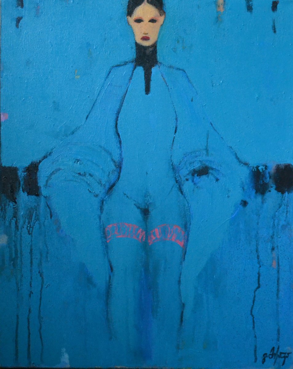 Abstract Portrait Painting By Gela Mikava, 16 X 20, The Alienation, Original Artwork