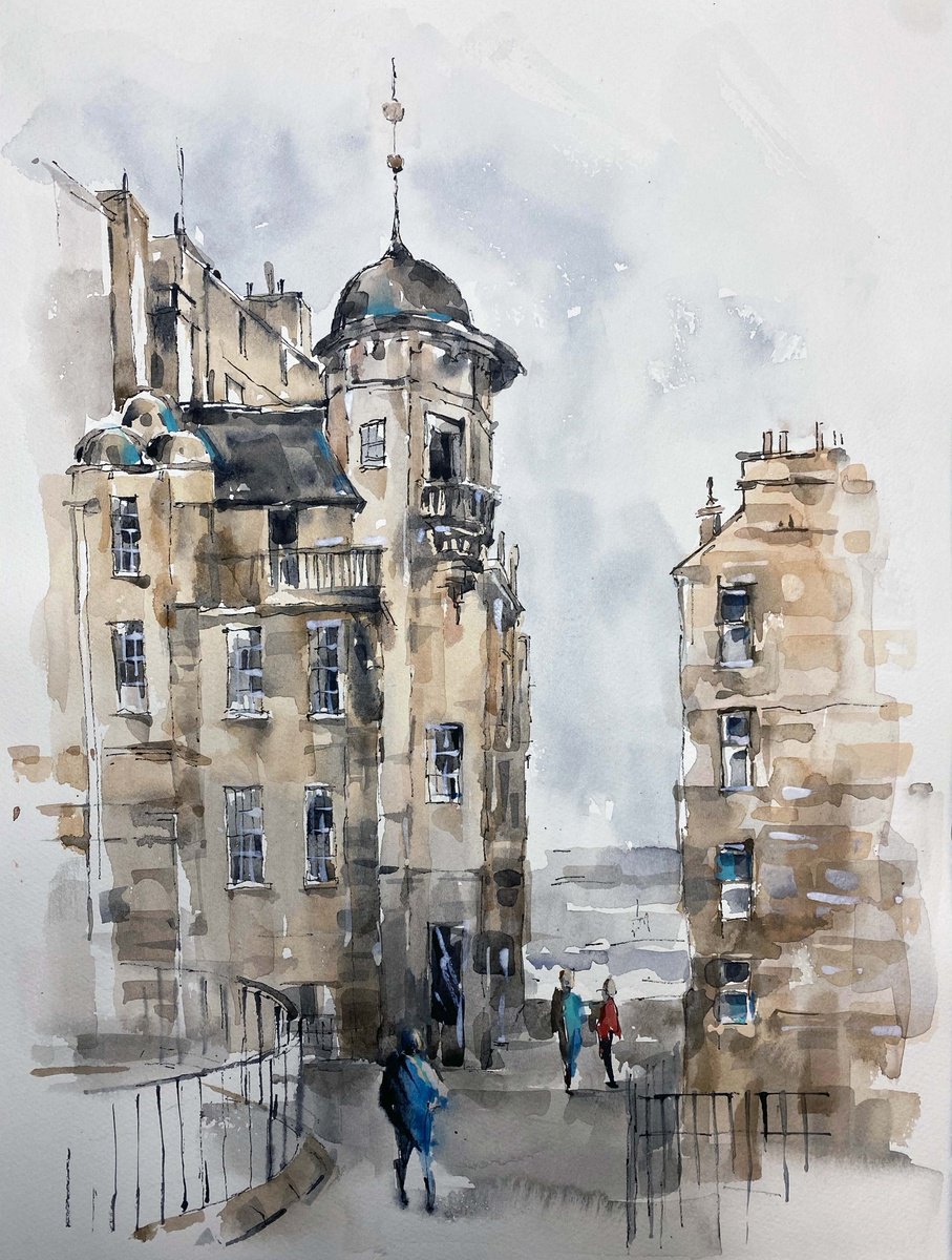 Impressionistic Cityscapes Watercolour By Galina Poloz, 12 X 16, Edinburgh. Writers
