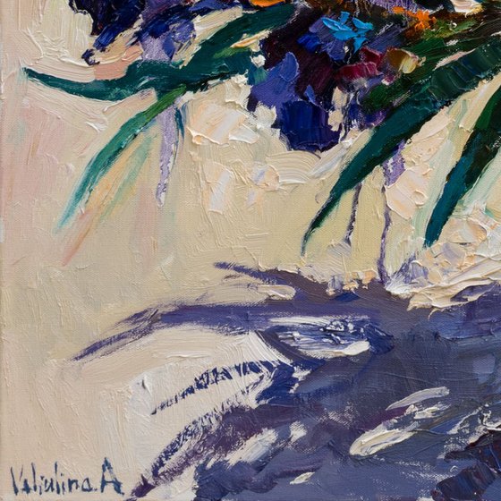 Irises still life painting 80 x 80 cm Original oil painting