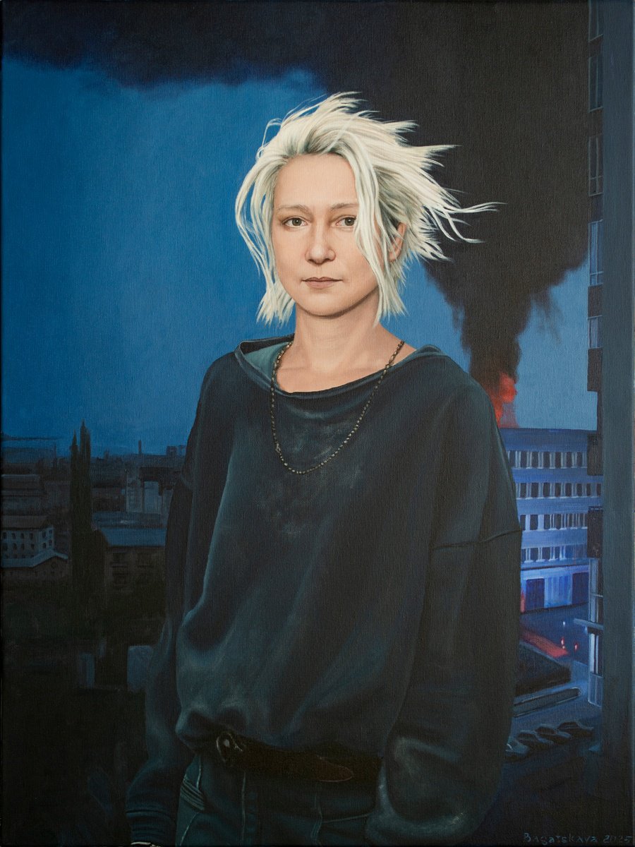 Photorealistic Portrait Acrylic Painting By Nataliya Bagatskaya, 24 X 31", Adrenaline. Self-Portrait, Original Artwork