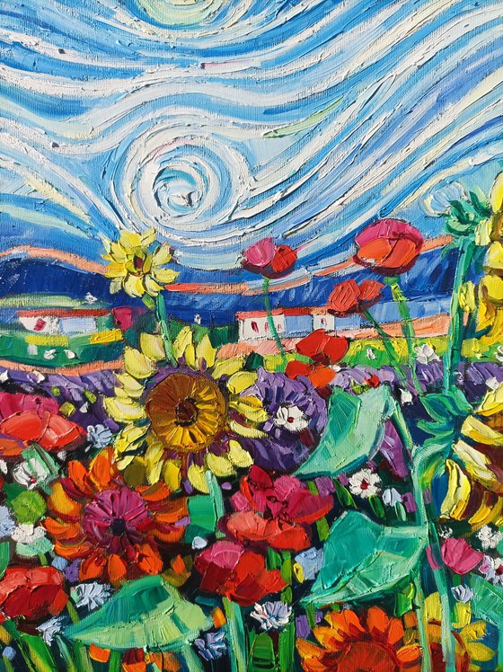 Summer fields under Gogh sky