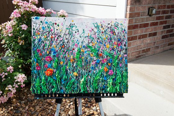 Nature-Inspired Artwork: Acrylic Painting with Grass and Flowers