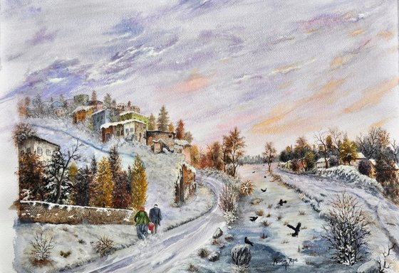 A mountain village in winter