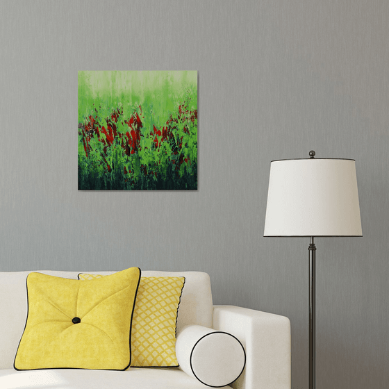 Red Flowers - Textured Abstract Floral Painting