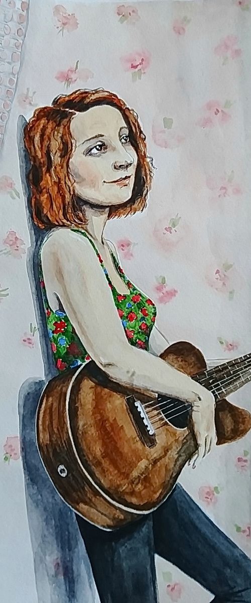 Girls don't play guitar. Original watercolor painting by Svetlana Vorobyeva by Svetlana Vorobyeva