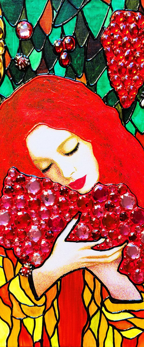 Woman and grape - original portrait photo collage with crystals by BAST