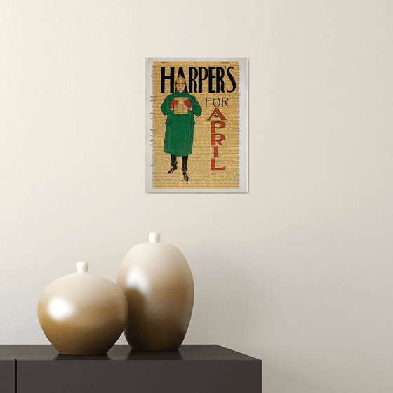 Harpers for April - Collage Art Print on Large Real English Dictionary Vintage Book Page