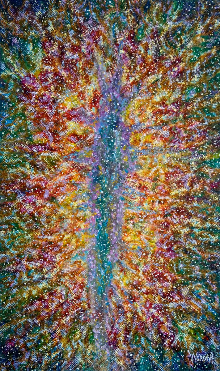 Expressive Abstract Oil Painting By Anastasia Woron, 11 X 18, Cosmic Portal., Original Artwork