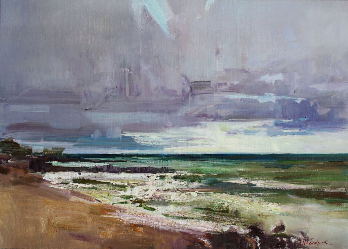 Impressionistic Landscape Oil Painting By Tetiana Shendryk, 28 X 20", Azov Sea 2, Original Artwork