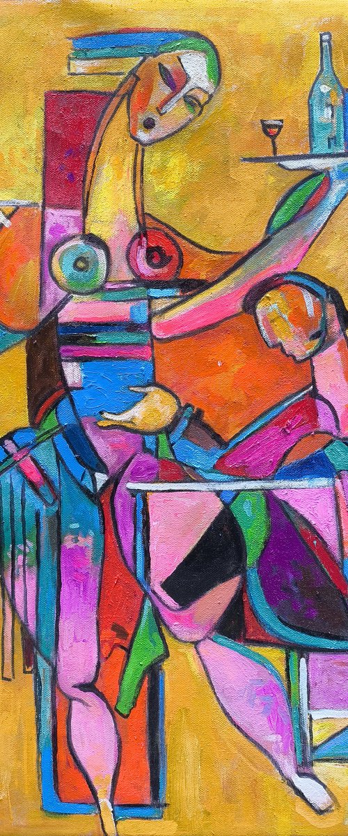 Cubist Café Scene by Meliq Khazaryan