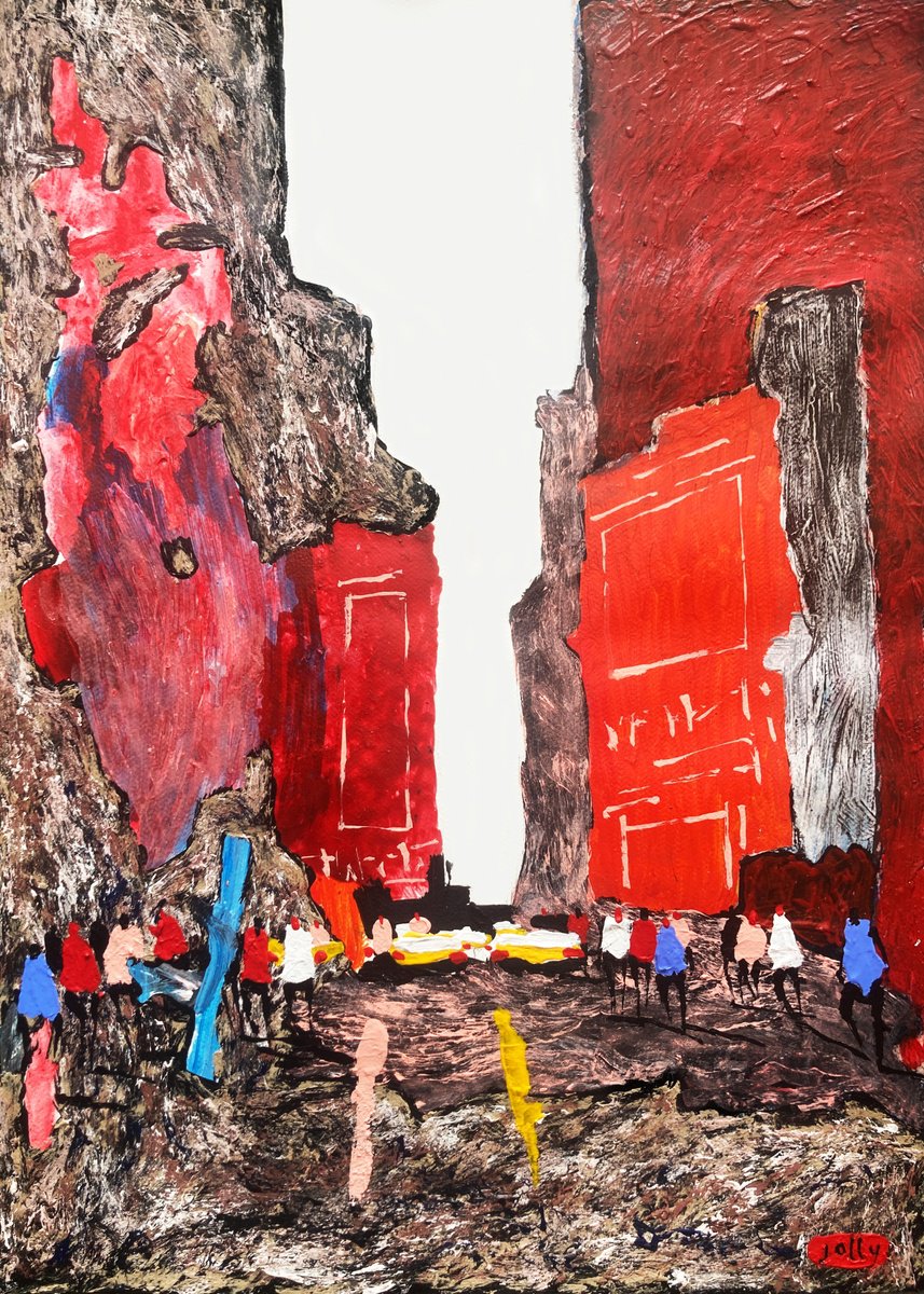 Abstract Cityscapes Acrylic Painting By Nicolas Jolly, 20 X 28", New York 137, Original Artwork