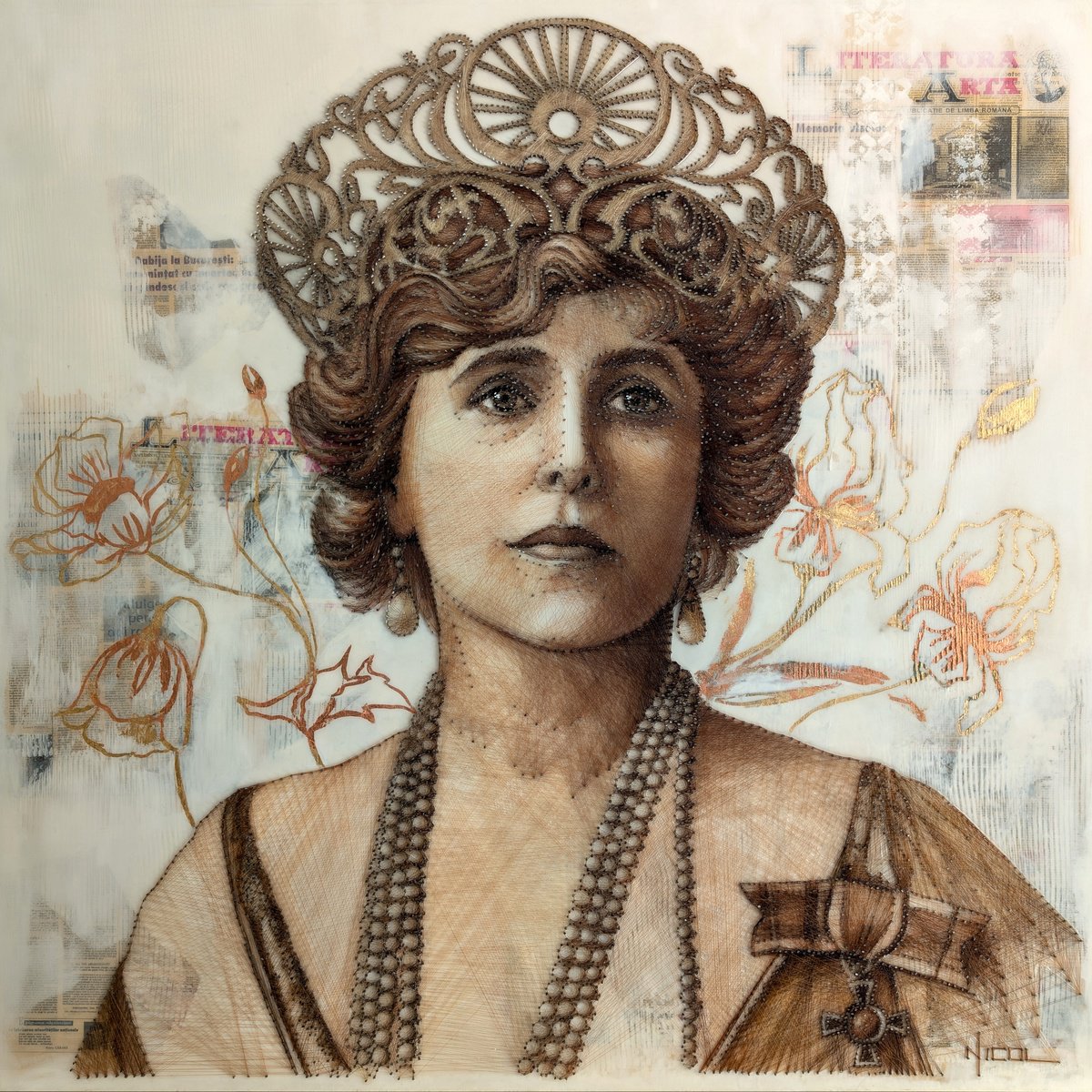 Expressive Portrait Sculpture By Nicol Vacaru, 59 X 63", Queen Marie, Original Artwork