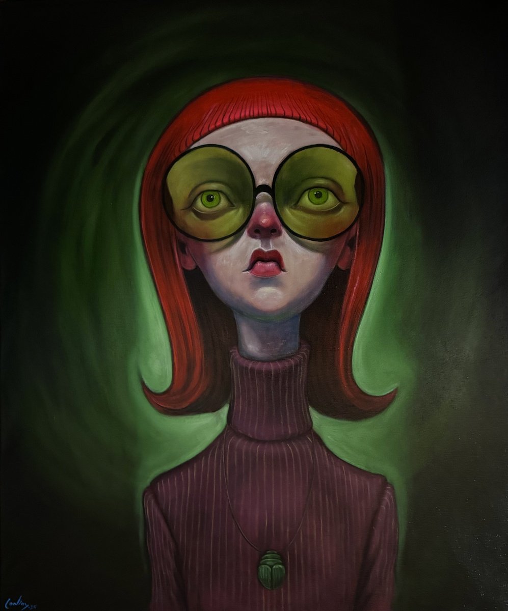 Naive Portrait Oil Painting By Pete Conroy, 30 X 36", The Egyptologist, Original Artwork