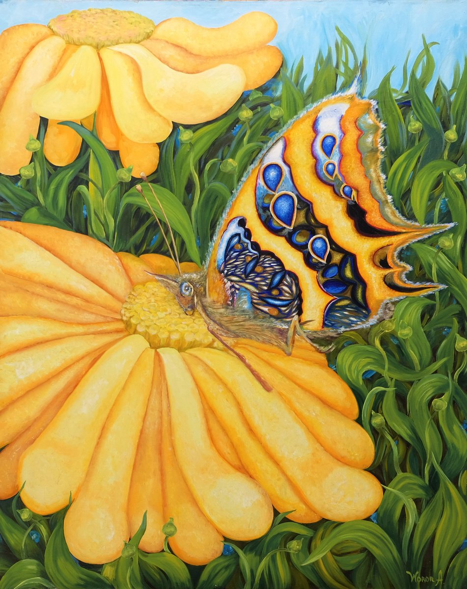 Photorealistic Animal Oil Painting By Anastasia Woron, 31 X 39, The Wish Of A Butterfly., Original Artwork