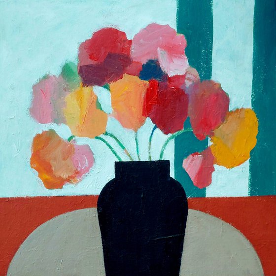 Summer Flowers in a Black Vase
