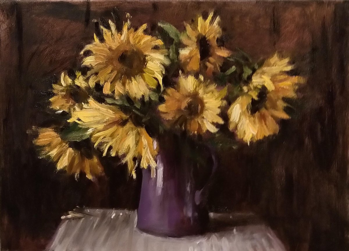 Still Life With Sunflowers By Sebastian Beianu, 16 X 12, Artwork For Sale On Artfinder