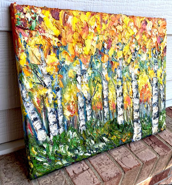 Aspen Trees  #2 impasto with Palette Knife