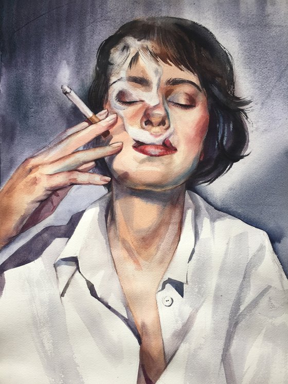 Smoking girl. Smoke of dreams