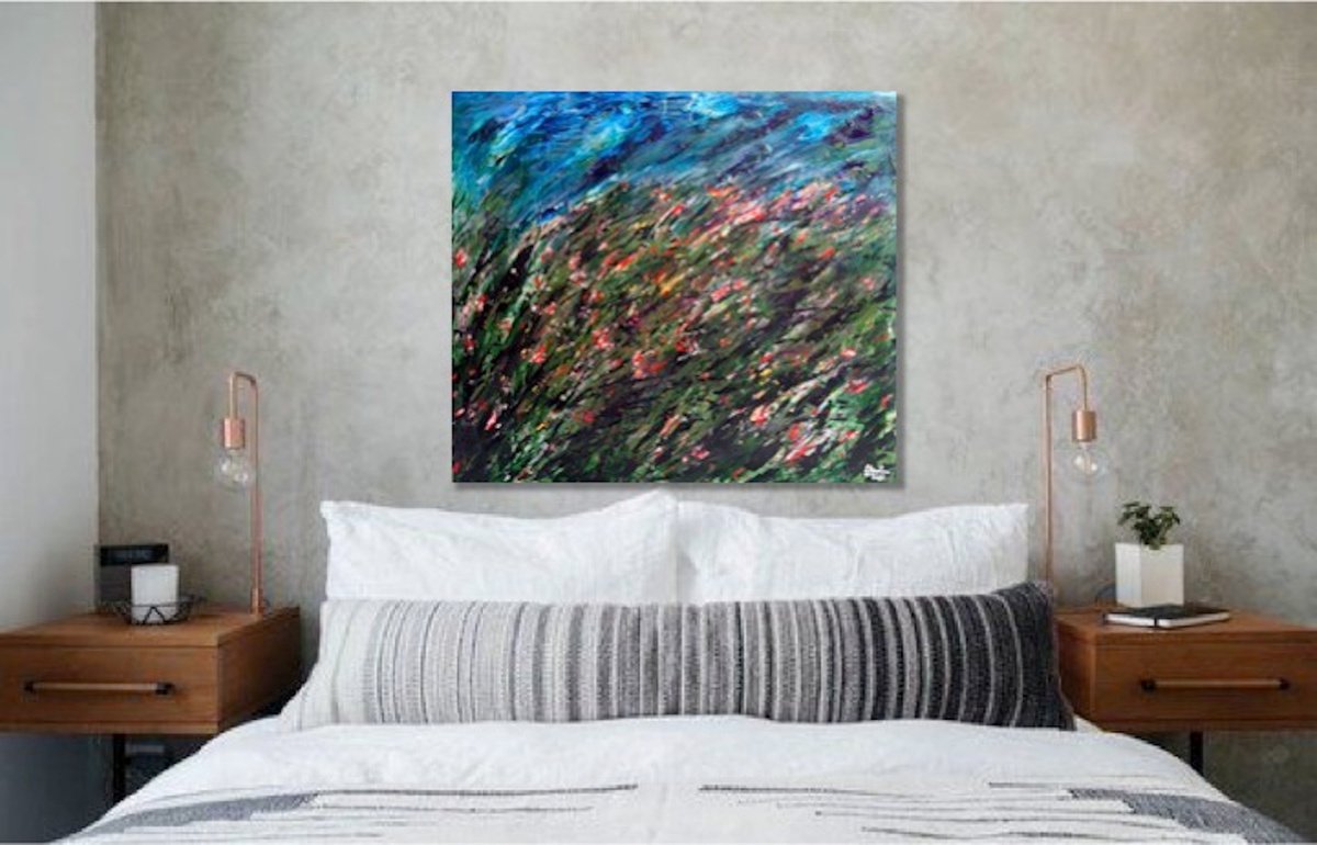 Flowers in the Wind original acrylic painting by Elena Parau, 70x80x2 cm (2021) by Elena Parau