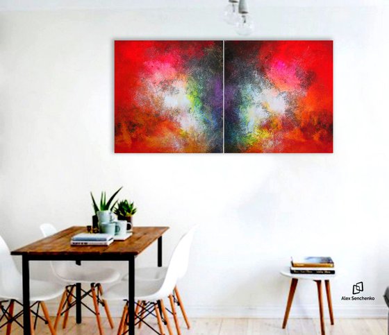 180x90cm / two piece abstract painting / Alex Senchenko © 2019 / Radiance