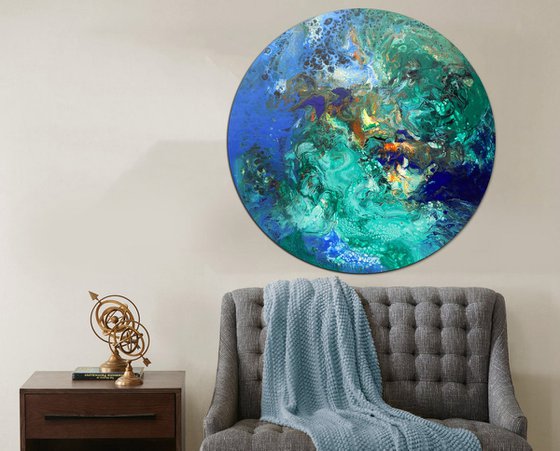 Large abstract round painting 80x80 cm - Peace