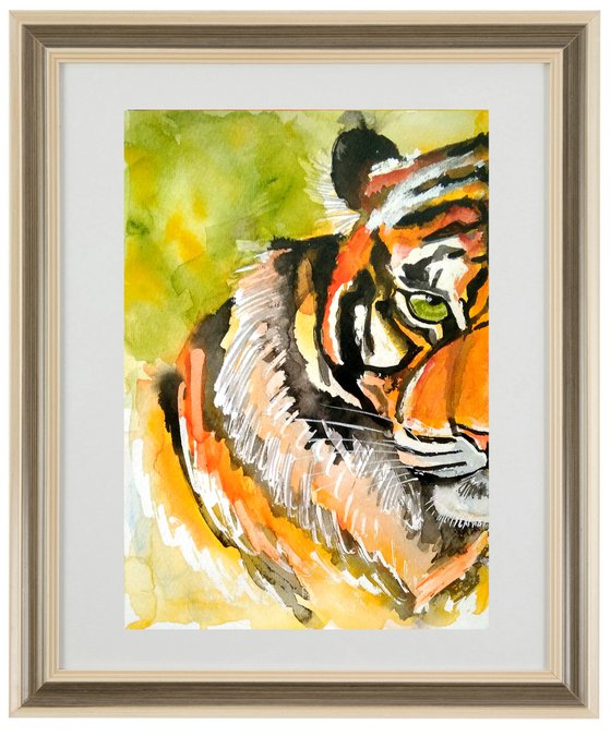 The Tiger's Gaze. Tiger Original Painting Big Cat Portrait Artwork Animal Wall Art