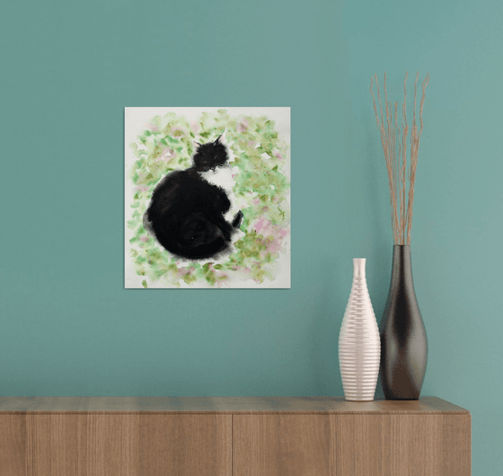 A CAT BASKING IN THE AUTUMN SUN... II / ORIGINAL PAINTING