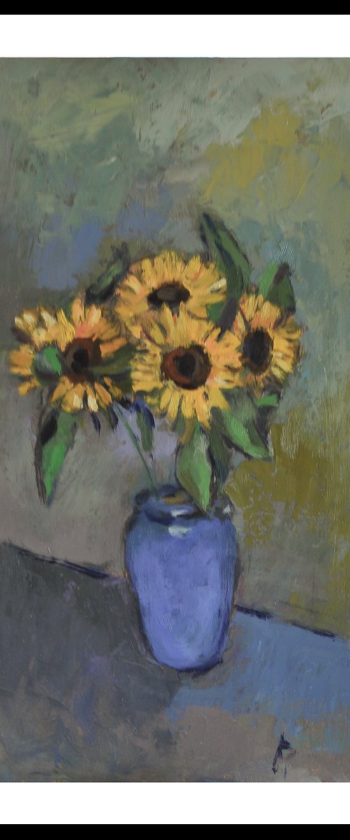 Sunflowers in Blue Jug by Andre Pallat