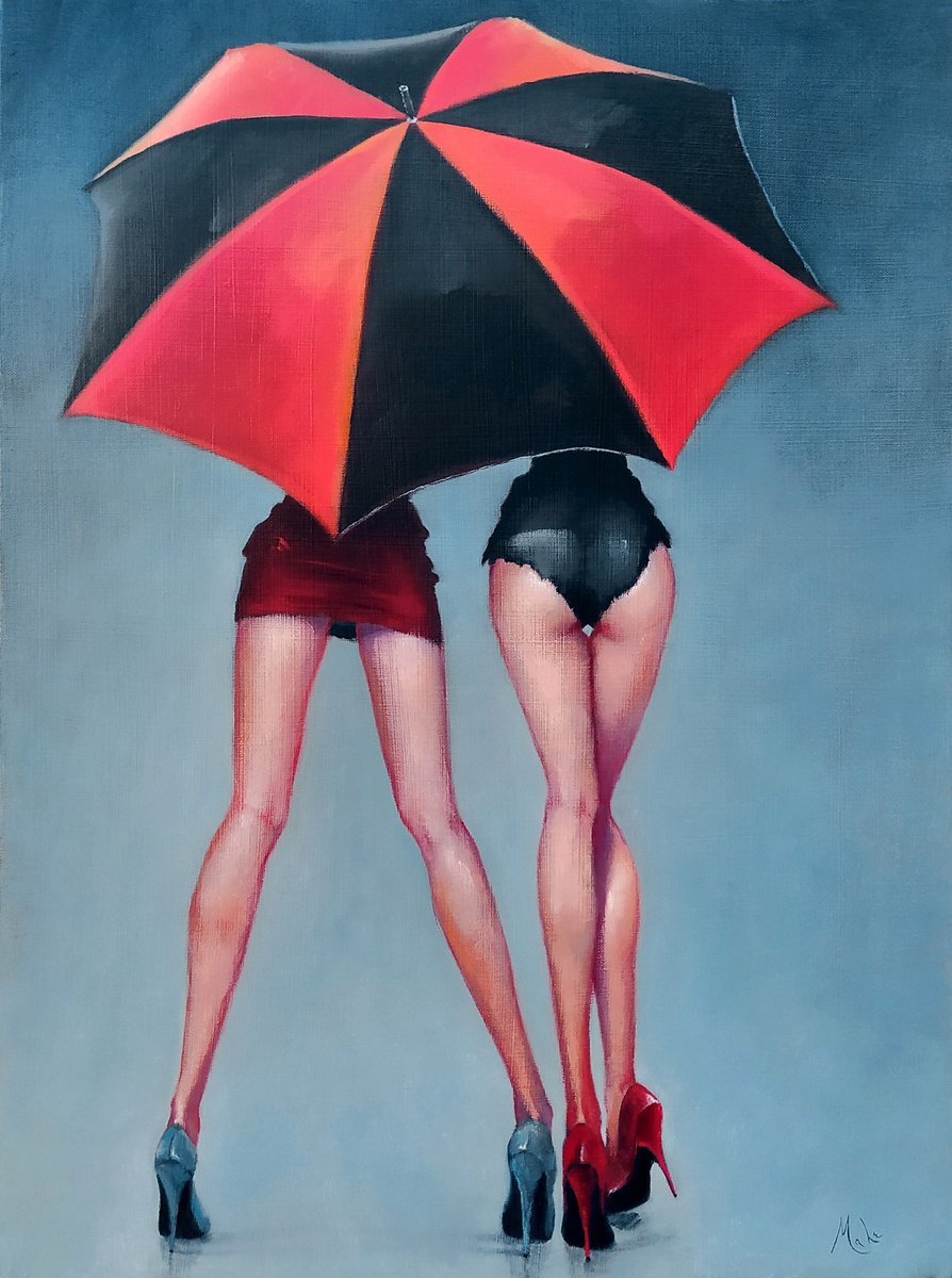 Expressive Portrait Oil Painting By Isabel Mahe, 21 X 29, Nuclear Umbrella, Original Artwork