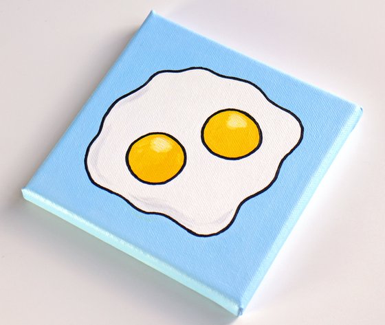 Fried Egg Double Yolk Pop Art Painting On Mini Canvas