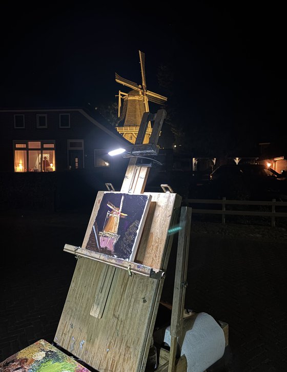 Windmill at night. Plein Air