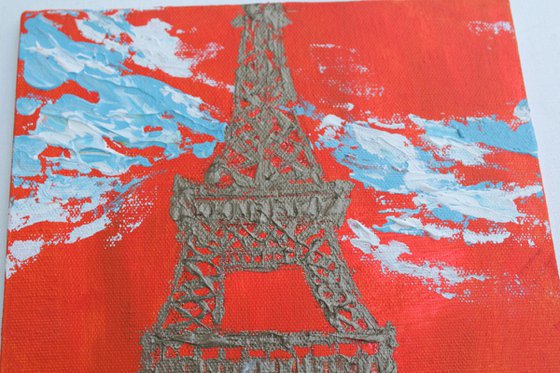 Eiffel Tower - Impressionistic Architectural paintings-non-dominant hand series - acrylic on canvas painting - left hand- palette knife-impasto painting