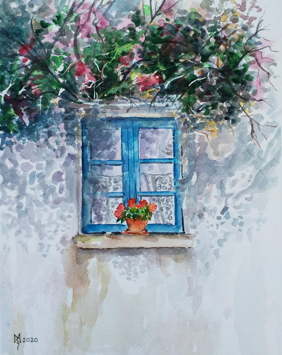 Impressionistic Cityscapes Watercolour By Zoran Mihajlovic Muza, 9 X 12", The Window, Original Artwork