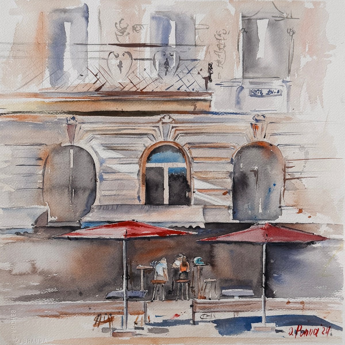 Impressionistic Watercolour , Cafe By Irina Ponna, 14 X 14, Artwork For Sale On Artfinder