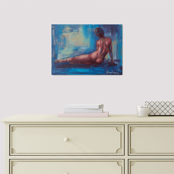 Erotic art expressive acrylic painting of naked woman