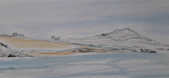 Across the Bay - watercolour snd pencil seascape