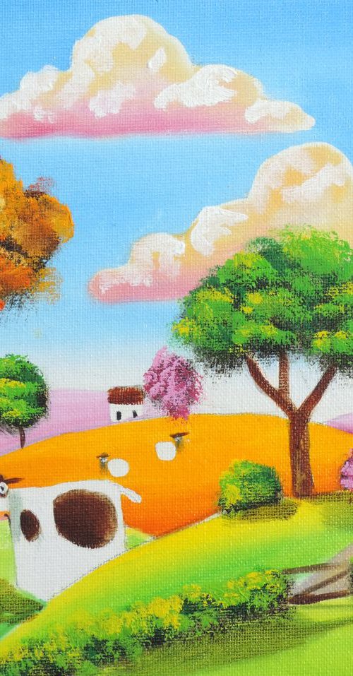 Folk art, landscape painting, original fine art Gordon Bruce by Gordon Bruce