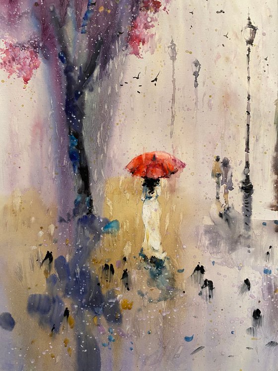 Sold Watercolor “Rain of blooming flowers. Spring” perfect gift