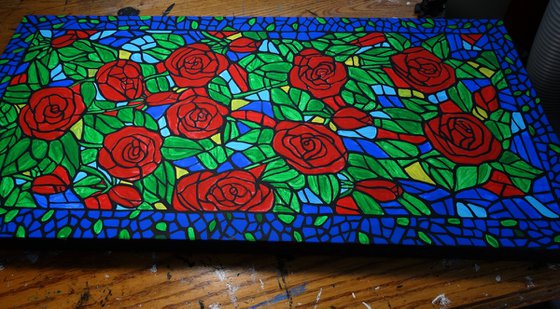 Stained glass red roses