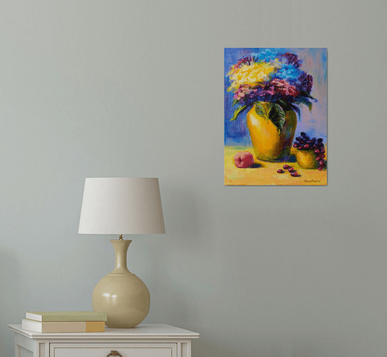 Flowers in a yellow vase