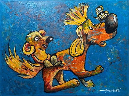 ORIGINAL painting 18"x24" Funny Ride by Gabriella DeLamater