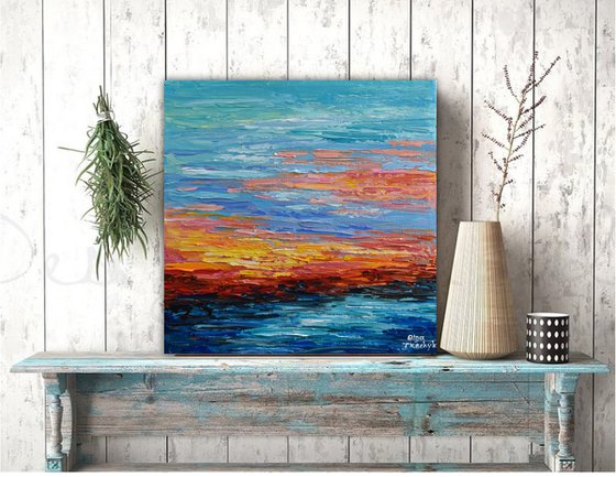 Teal Sunset - Palette Knife Seascape